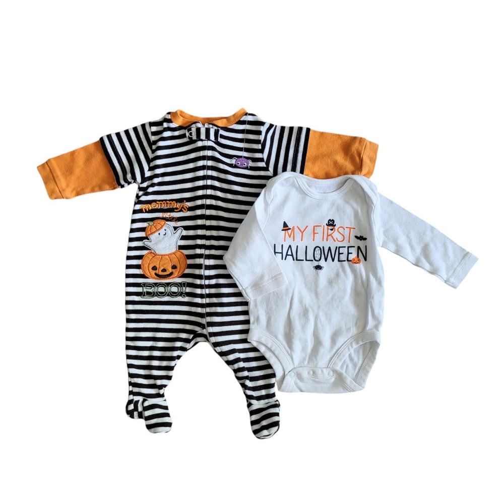 2 pc lot Baby's 1st Halloween One Piece‎ My First Halloween Mommy's Boo 3 months